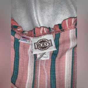 Rod's vintage Striped ruffle bishops sleeve blouse dusty pink green medium